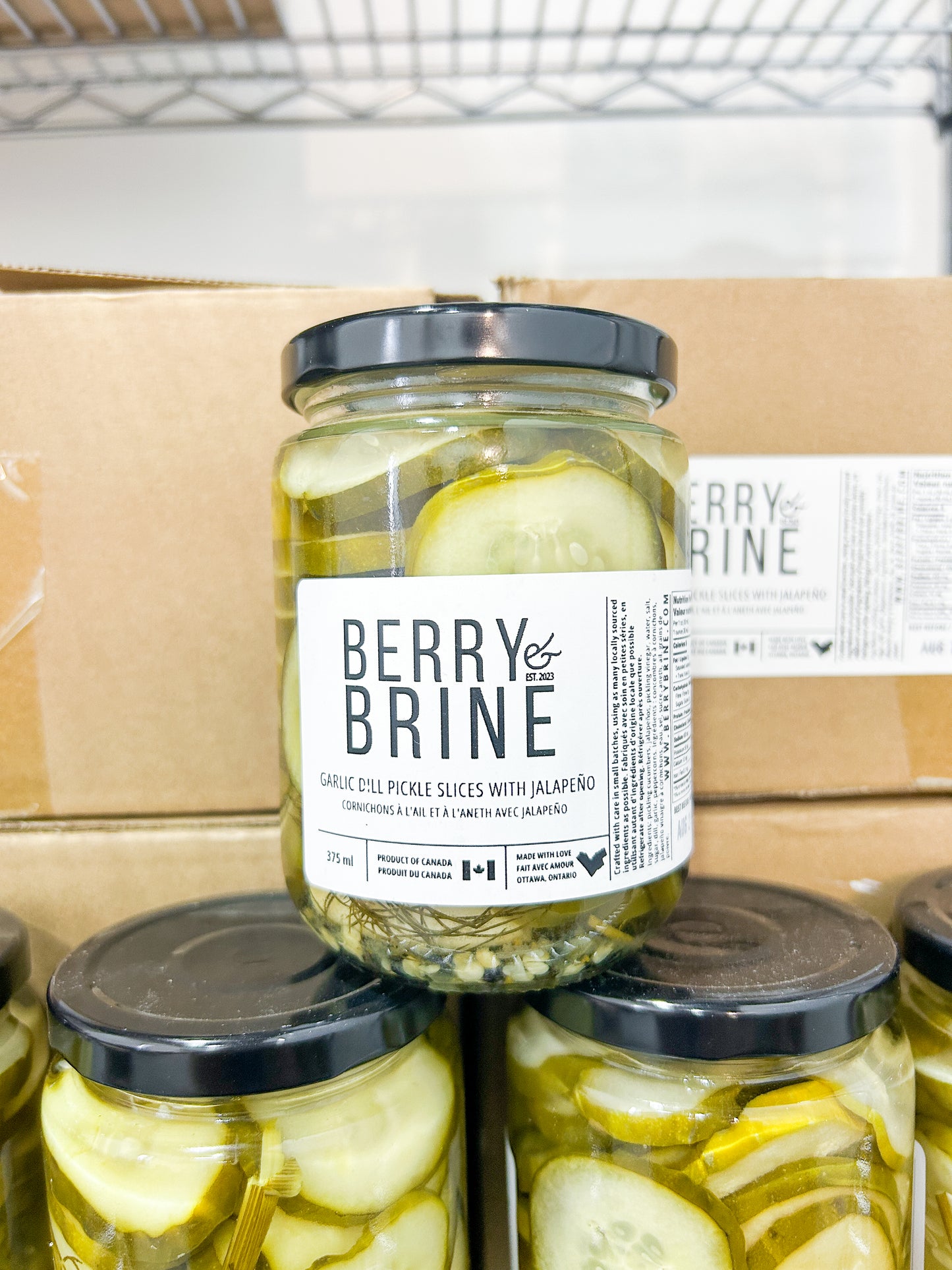 Garlic Dill Pickle Slices with Jalapeño -Berry and Brine Local Preserves & Ottawa Catering